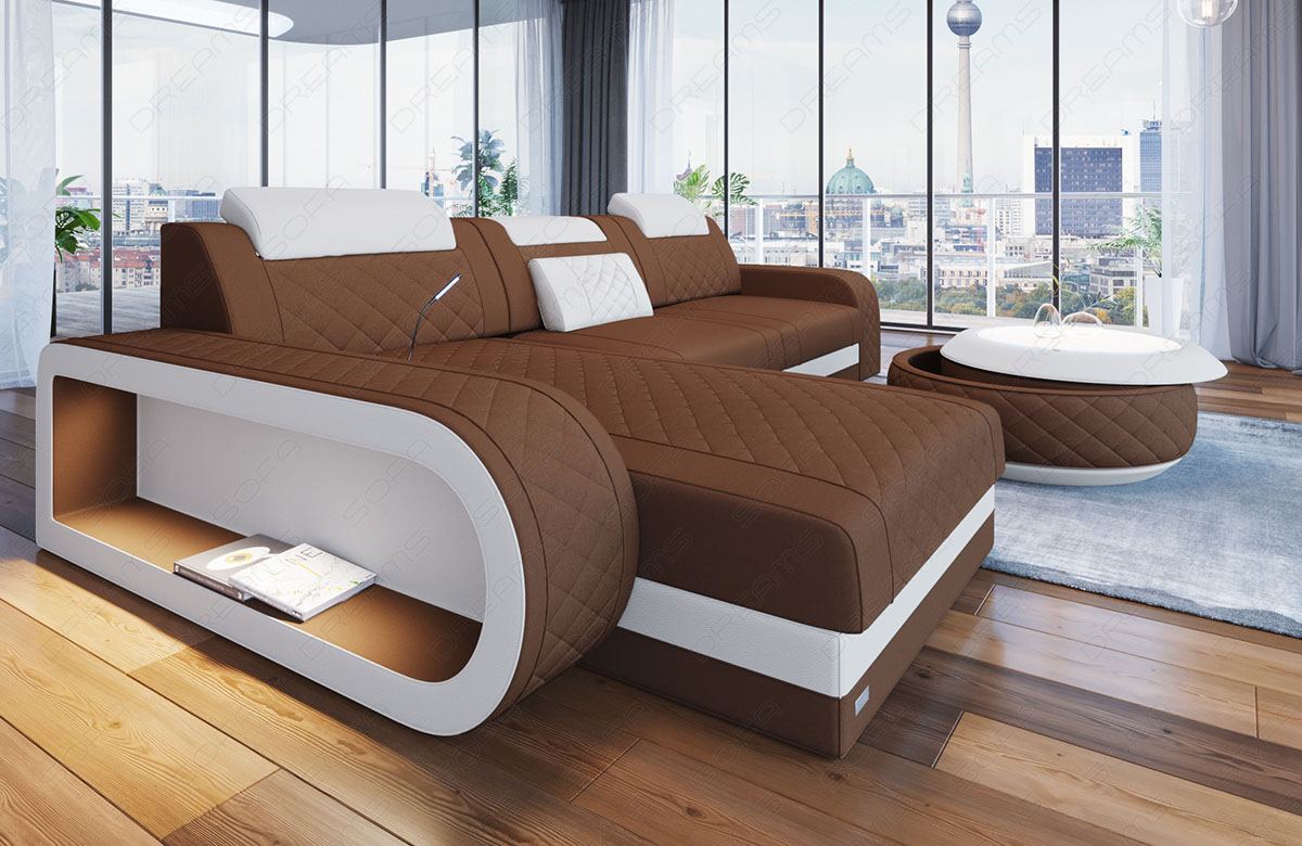 Moderne Polster Couch Berlin L Form in hellbraun - Mineva5 Mikrofaser Stoff