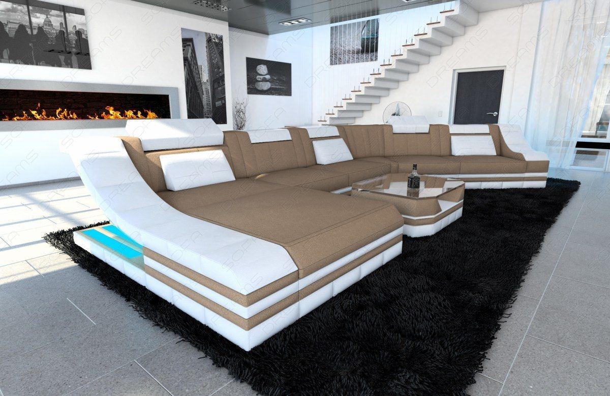 Design Stoff Wohnlandschaft Turino CL in cappuccino - Mineva6