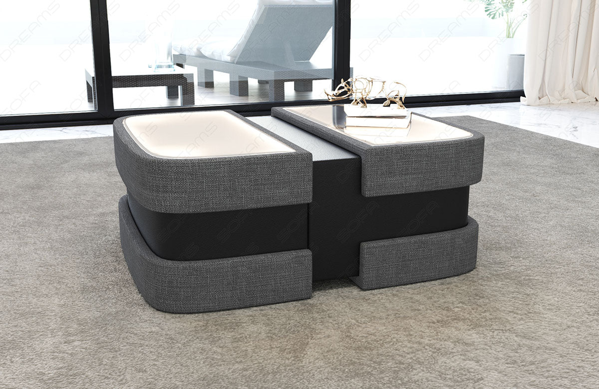 Designer Couchtisch Elegante Strukturstoff in grau - Hugo5