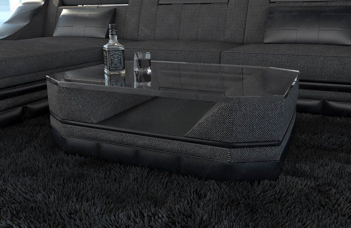 Stoff Couchtisch Turino mit Sicherheitsglasplatte in schwarzgrau - Hugo12 Strukturstoff