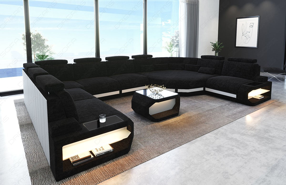 Design Polster Wohnlandschaft Asti U Form in dunkelgrau - Hugo13 Strukturstoff