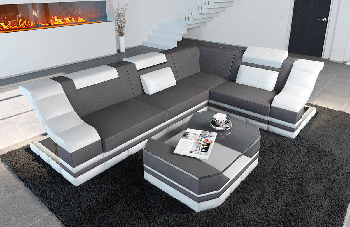 Polster Ecksofa Bianchi L Form mit Altara Stoffbezug in Taupe3A
