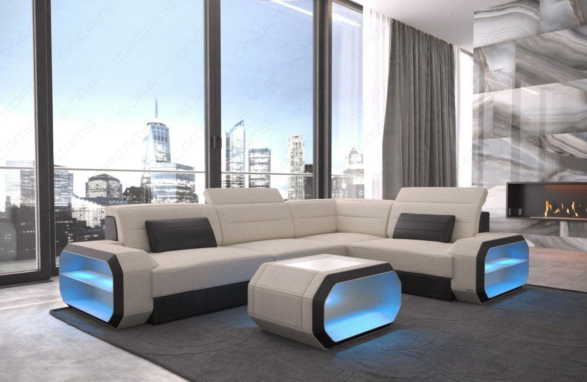 Design Polster Ecksofa Verona L Form in elfenbein - Hugo1 Strukturstoff