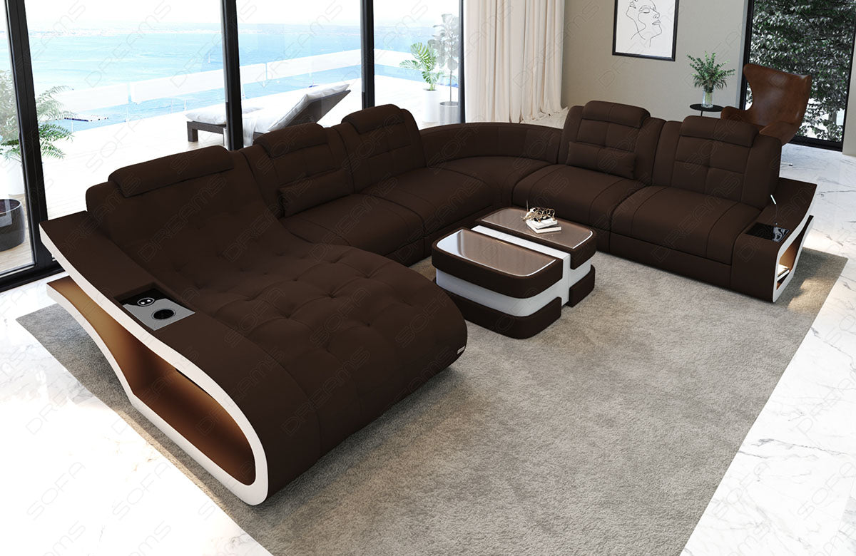XXL Sofa Elegante Mini U Form Stoffsofa in dunkelbraun - Mineva7