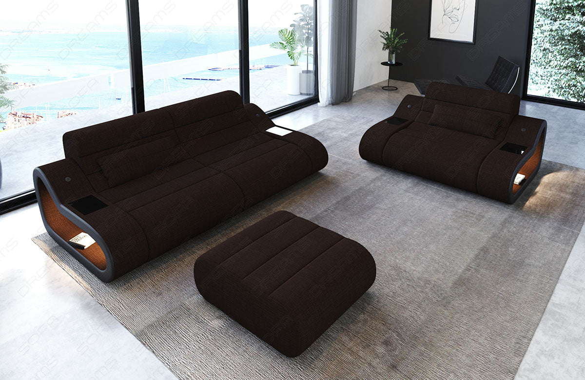 Polster Sofa Garnitur Concept 2-1 Strukturstoff in schwarzbraun - Hugo11