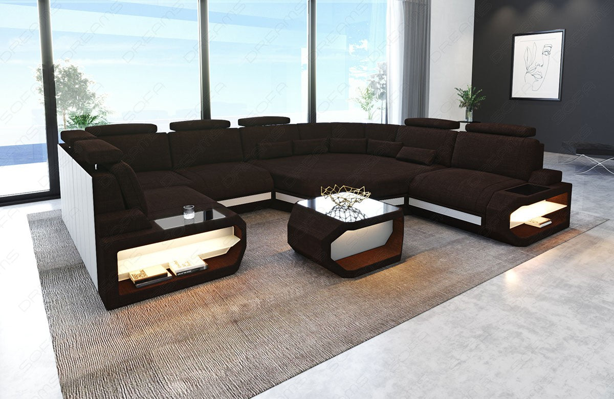 Moderne Polster Wohnlandschaft Asti U Mini in graubraun - Hugo16 Strukturstoff