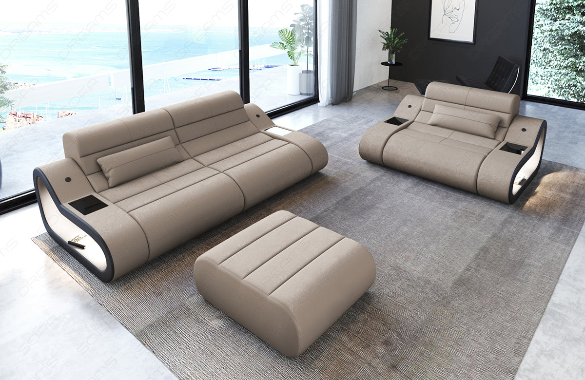 Moderne Samtstoff Sofagarnitur Concept 2-1 Altara in Beige1B
