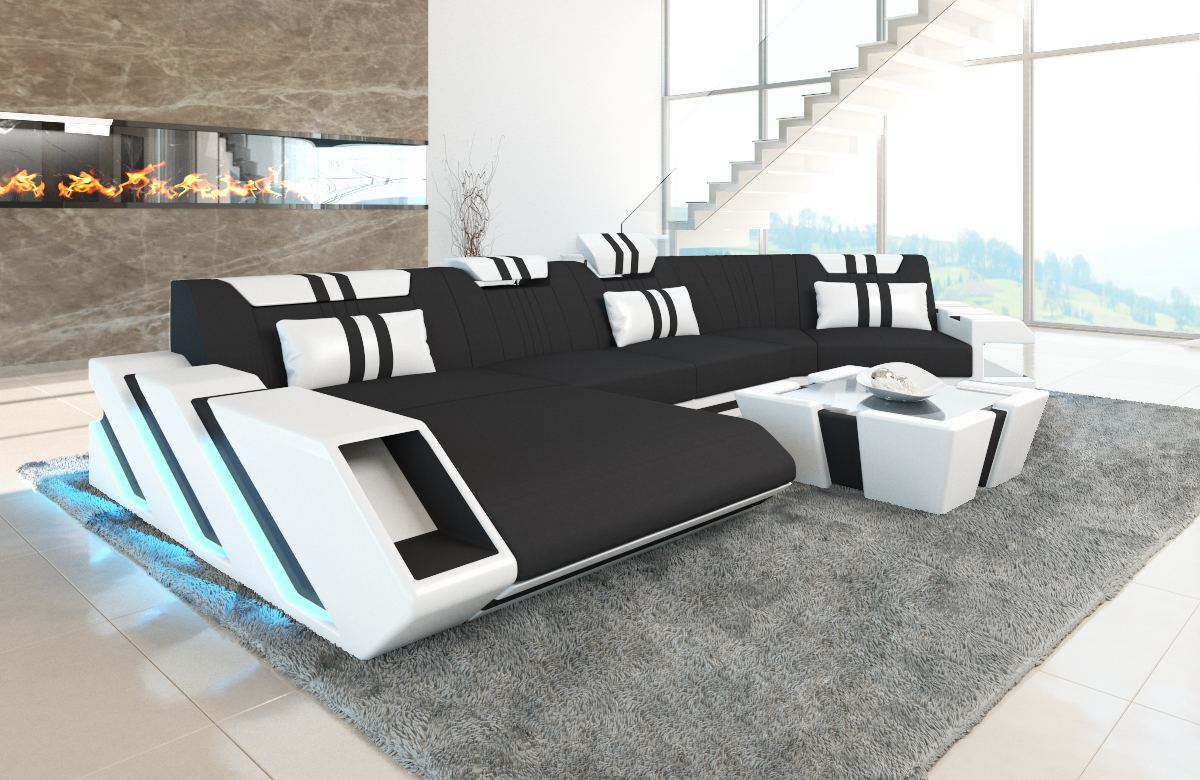 Luxus Stoff Wohnlandschaft Apollonia C Form Mikrofaser in schwarz - Mineva14