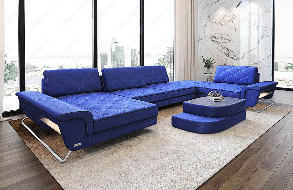 Design Polstersofa Bari U Form in blau - SunVelvet1027 Samtstoff