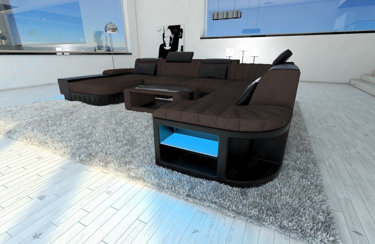 Polstercouch Wohnlandschaft Bellagio XXL in graubraun - Hugo16 Strukturstoff