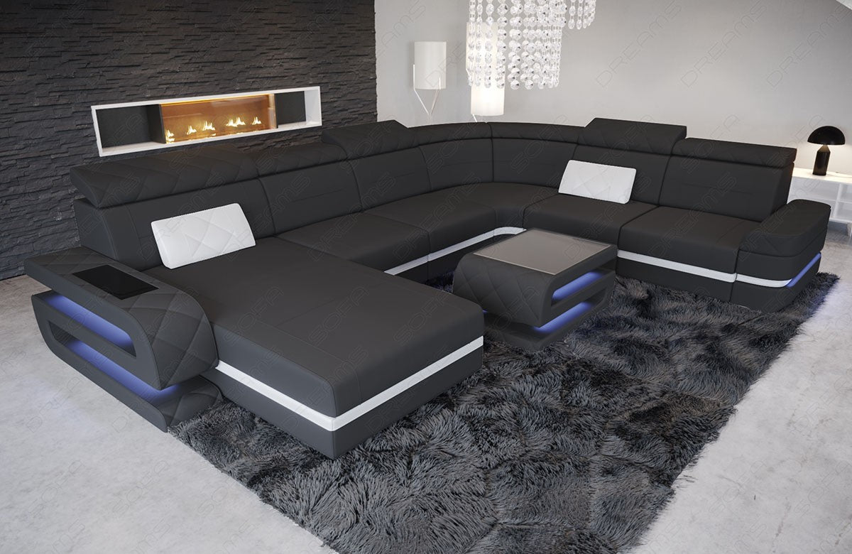 Moderne Stoff Wohnlandschaft Bologna XXL in dunkelgrau - Mineva8 Akzentfarbe weiß