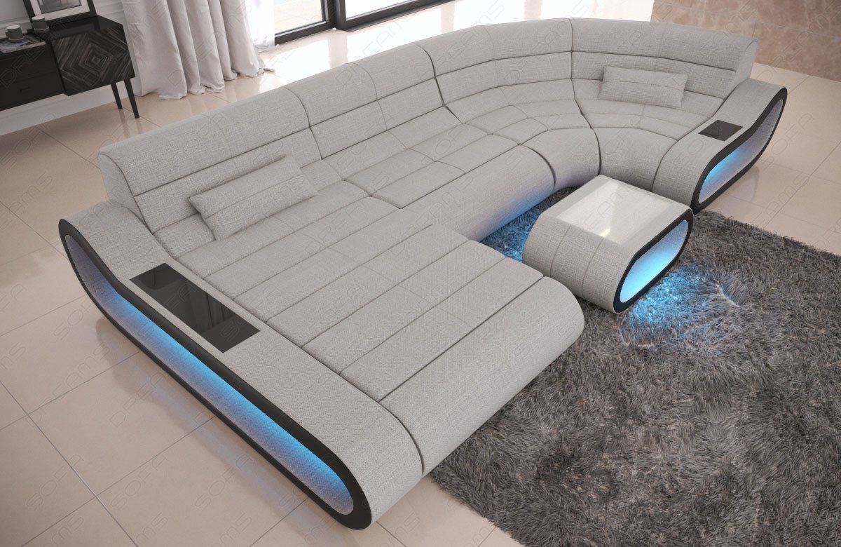 Moderne Polsterstoff Wohnlandschaft Concept U Form in macchiato - Hugo2