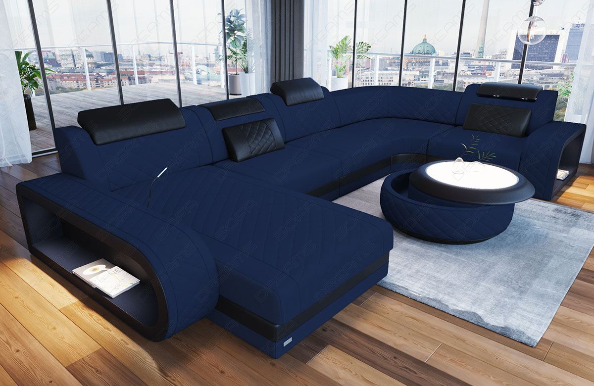 Mikrofaser Polster Sofa Wohnlandschaft Berlin U Form in dunkelblau - Mineva17