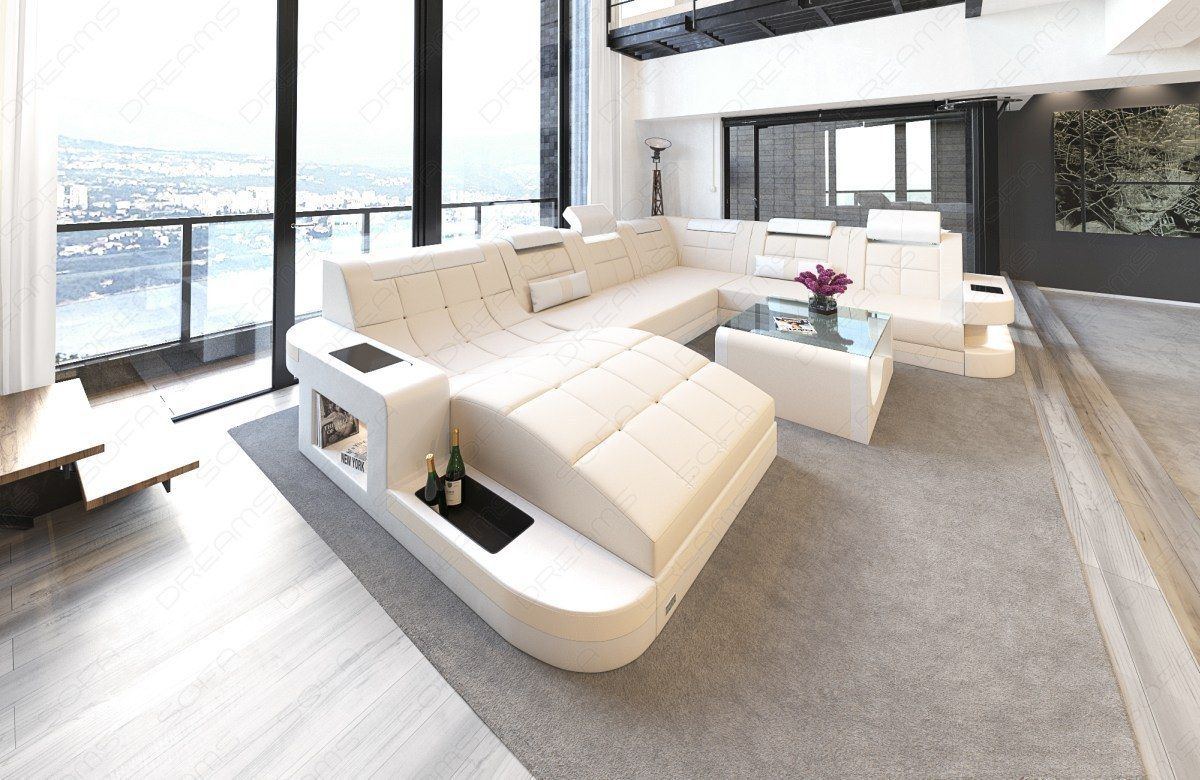 Polster Sofa Wohnlandschaft Wave XXL in elfenbein - Mineva1 Mikrofaser Stoff