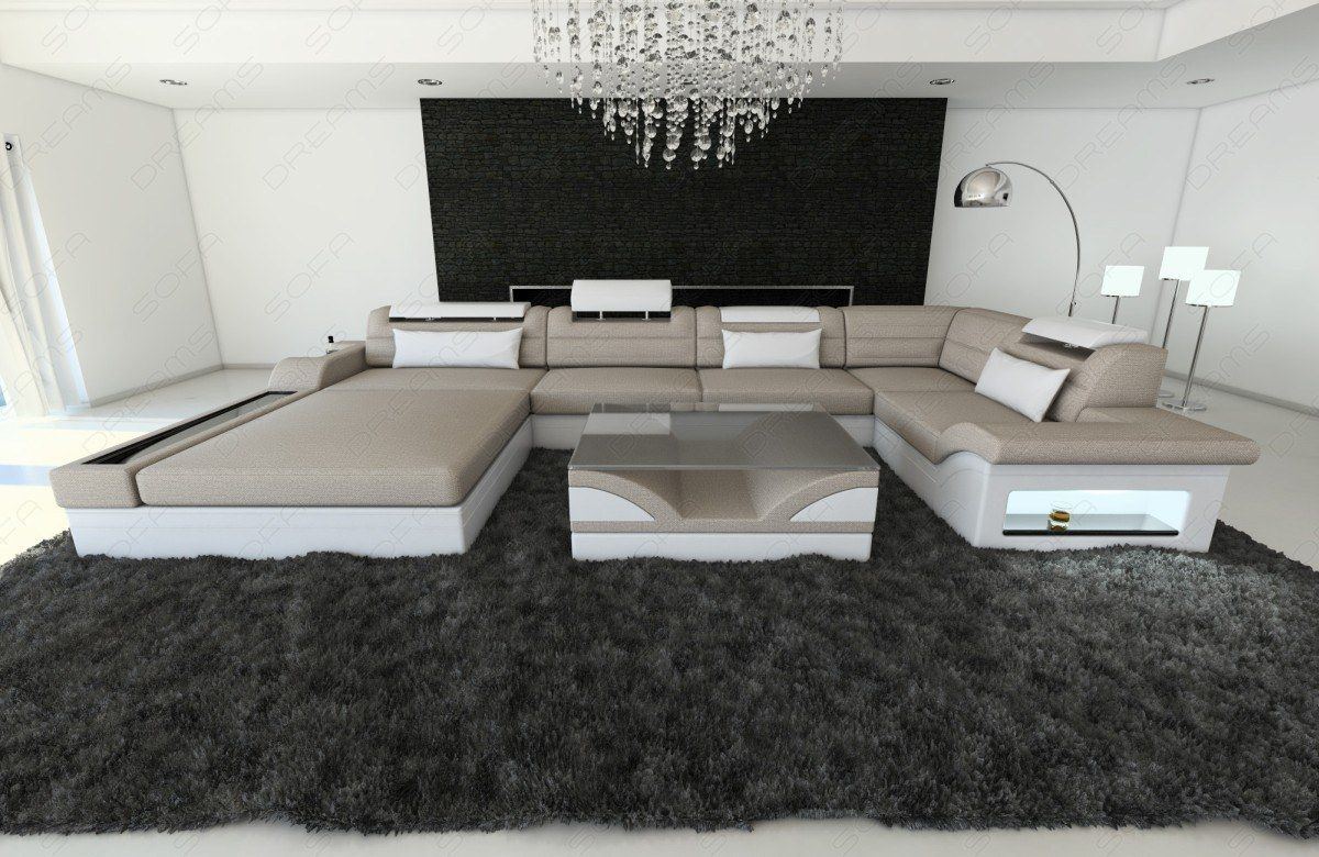 Design Polster Wohnlandschaft Mezzo U Form in macchiato - Hugo2 Strukturstoff