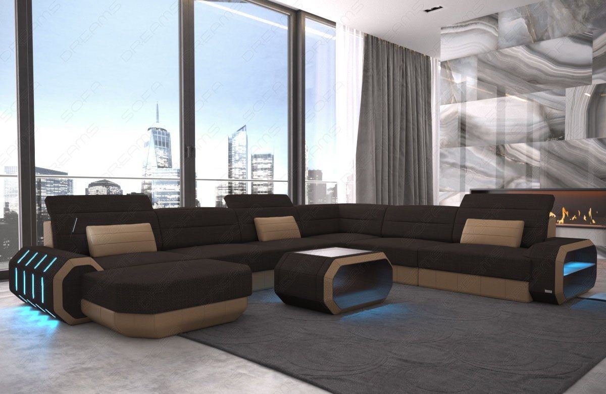 Design Polster Wohnlandschaft Roma XXL in graubraun - Hugo16 Strukturstoff