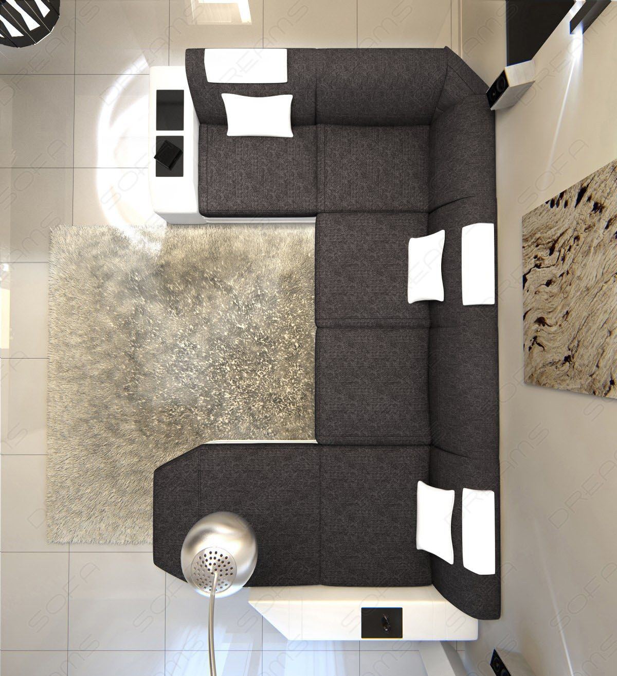 Design Wohnlandschaft Presto U Form in schwarz-grau - Hugo12 Strukturstoff