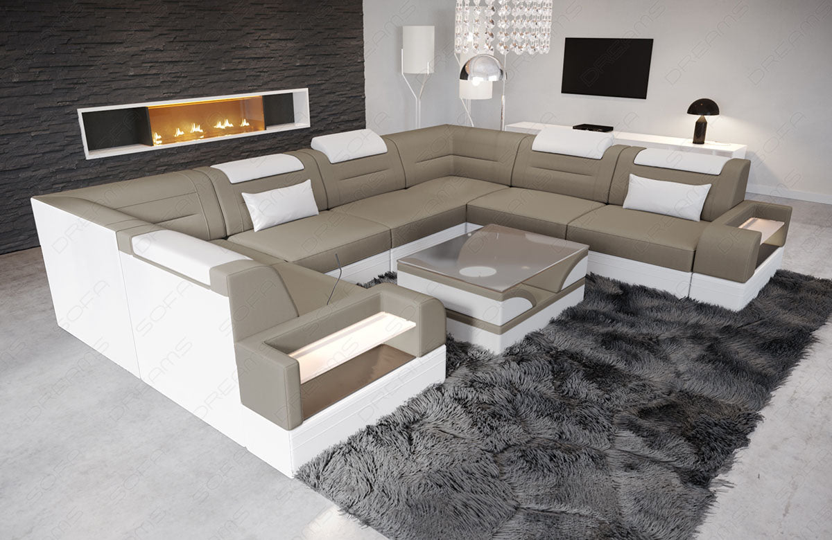 Stoffsofa Trivento U Form Mini in taupe - Mineva21 Mikrofaser Stoff