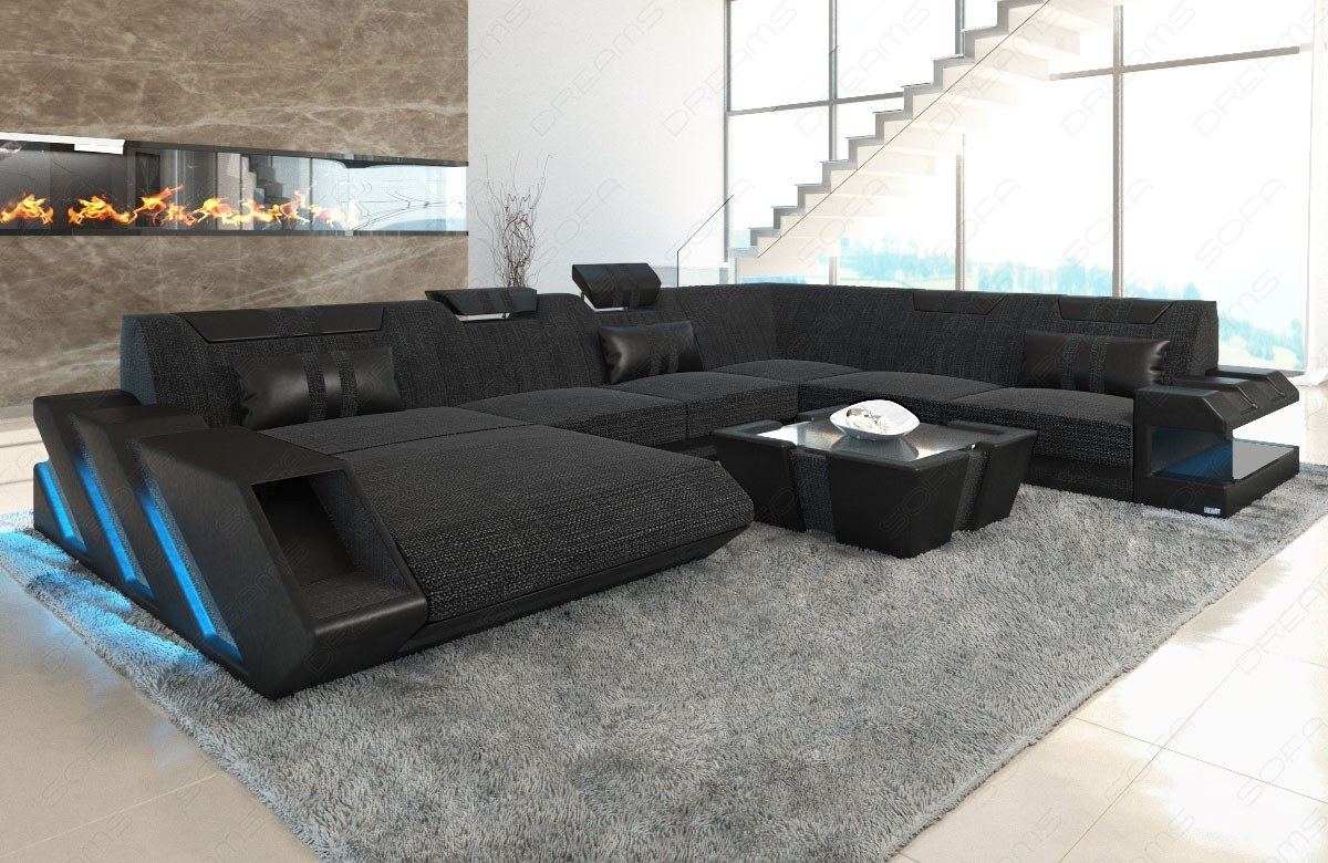 Polsterstoff Wohnlandschaft Apollonia XXL in schwarz-grau - Hugo12 Strukturstoff