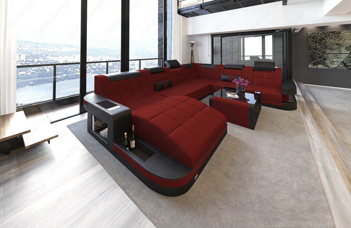 Stoff Wohnlandschaft Wave XXL in rot - Mineva10 Mikrofaser Stoff