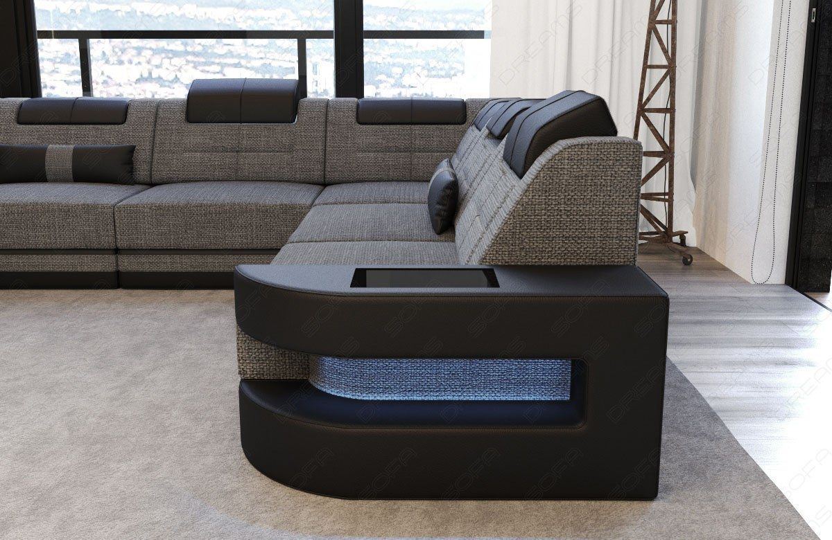 Moderne Stoff Wohnlandschaft Como U Form in grau - Hugo5 Strukturstoff