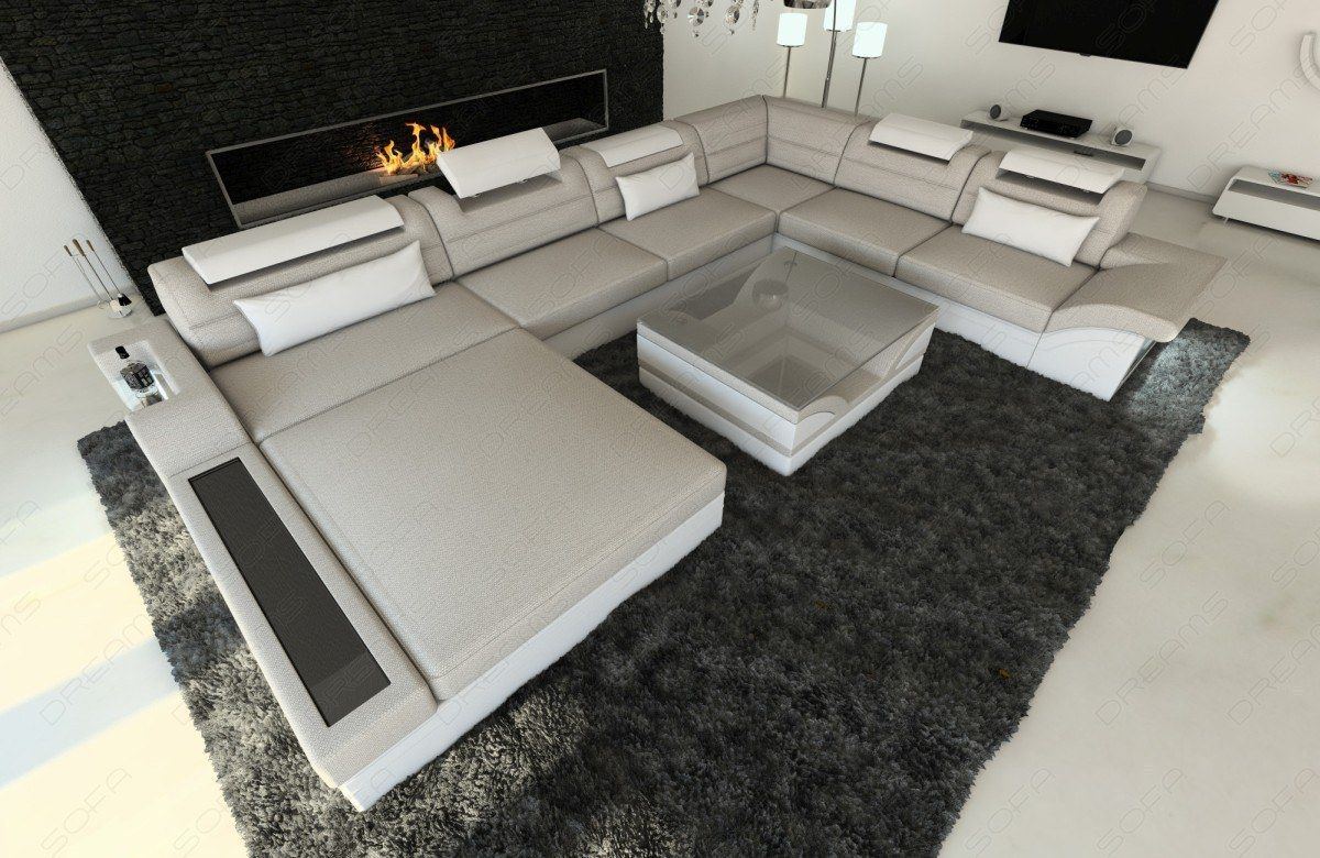 Moderne Stoff Wohnlandschaft Mezzo XXL in macchiato - Hugo2 Strukturstoff