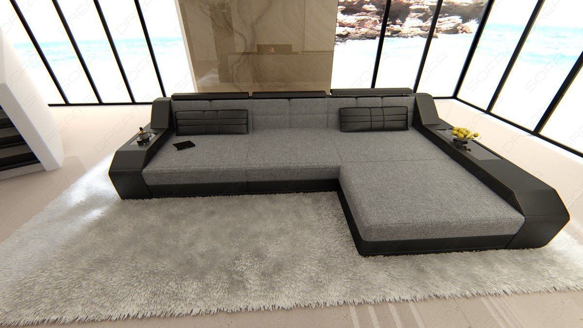 Design Polster Ecksofa Arezzo L Form in grau - Hugo5 Strukturstoff