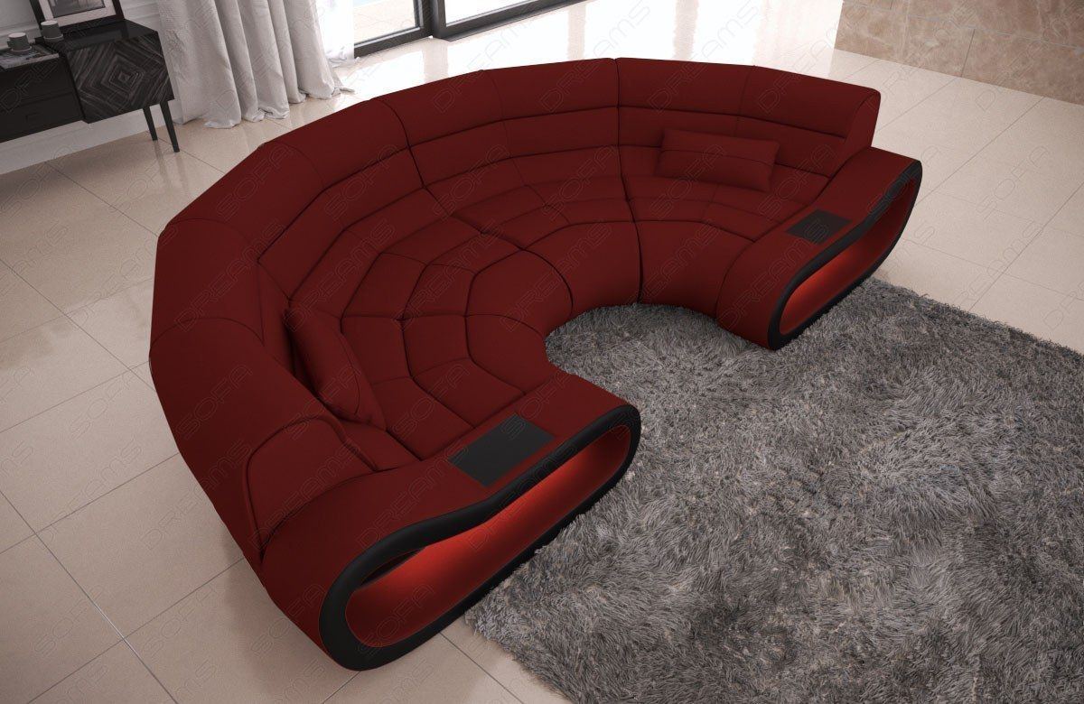 Stoff Big-Sofa Concept mit LED-Beleuchtung in dunkelrot - Mineva10