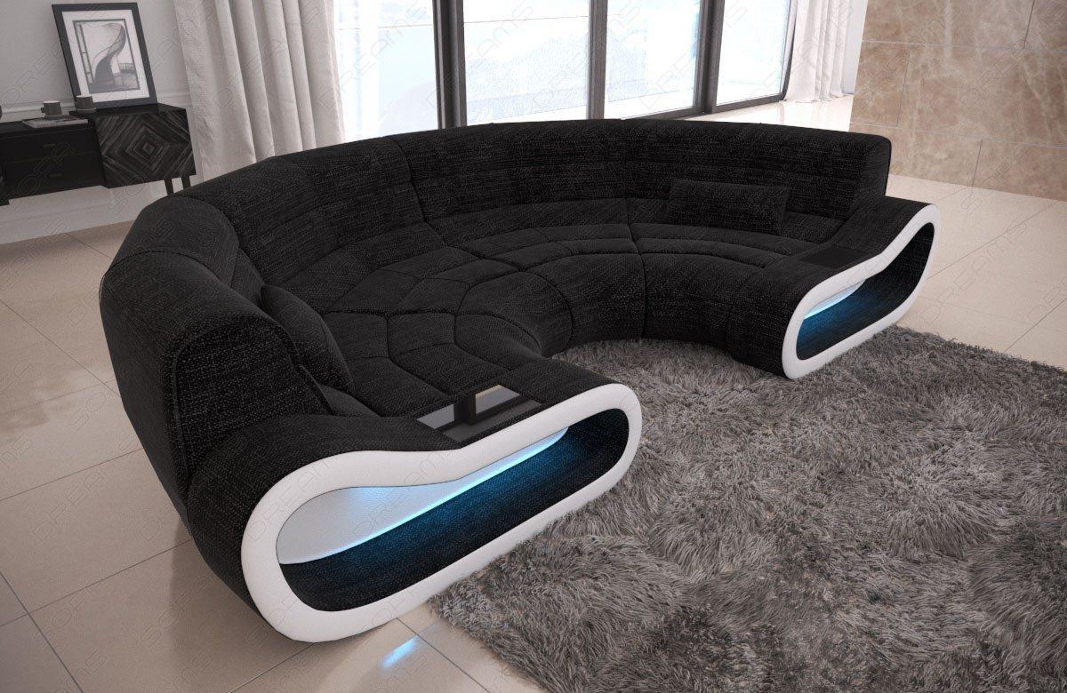 Stoffcouch Concept Bigsofa mit LED-Beleuchtung in dunkelgrau - Hugo13 Strukturstoff