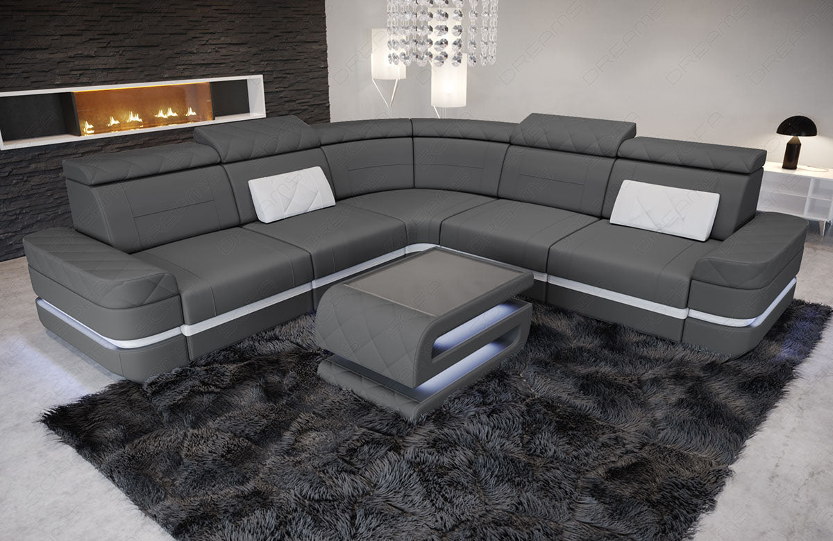 Ecksofa Positano L Form Stoff in grau - Mineva15 - Nebenfarbe weiß