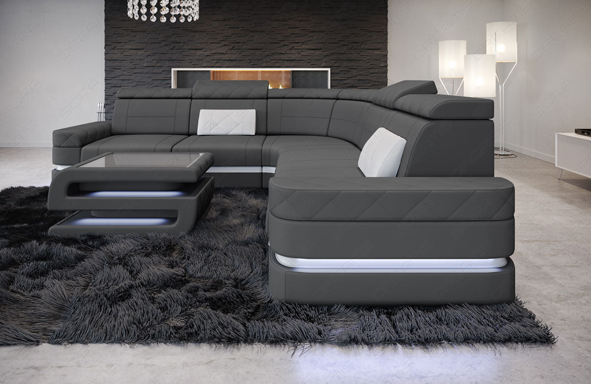 Seitenansicht Ecksofa Positano L Form Stoff in grau - Mineva15 - Nebenfarbe weiß