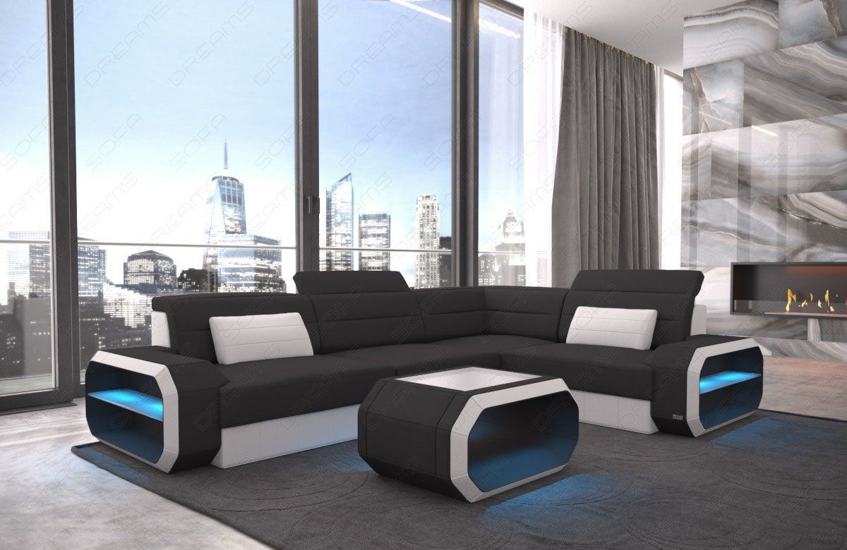 L Form Sofa Verona Mini mit Stoffbezug in schwarz - Mineva14 Mikrofaser Stoff