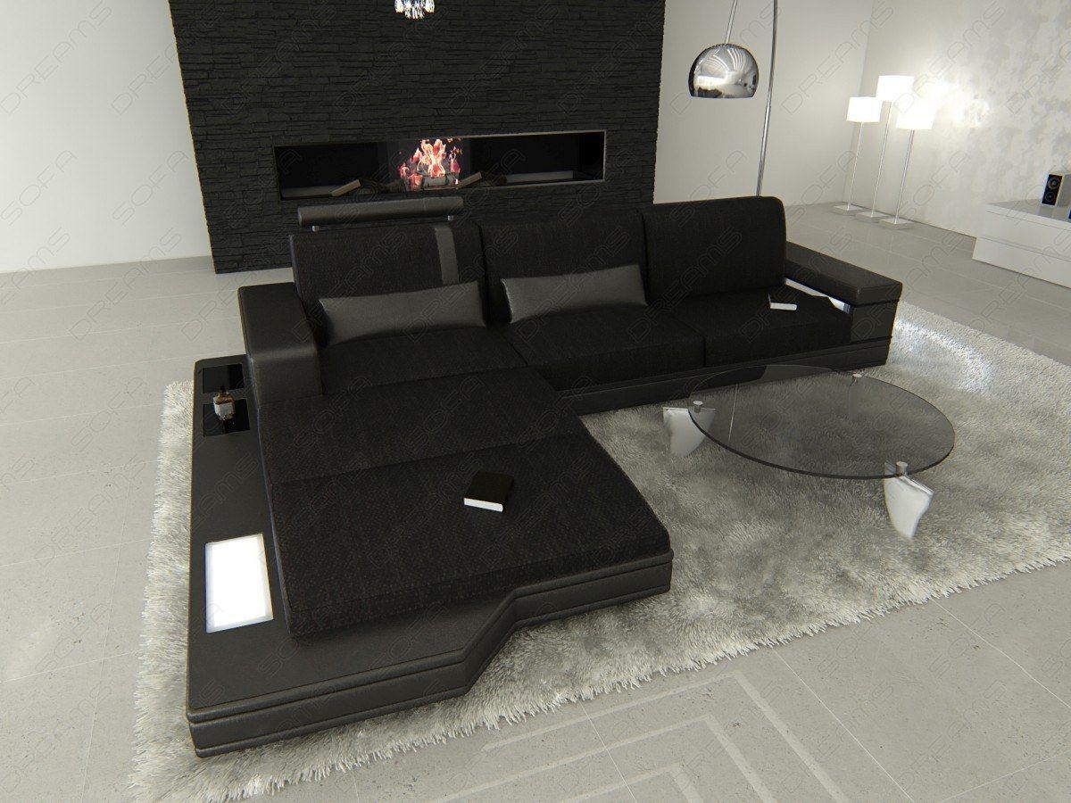 Modernes Ecksofa Messana L Form in komplett schwarz Hugo 14