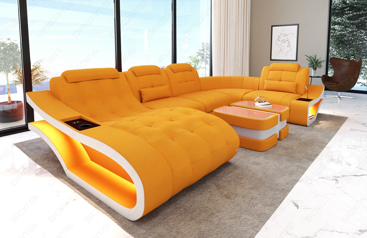 Mini U Form Stoffsofa Elegante - Sofa mit LED und USB - apricot - Mineva16