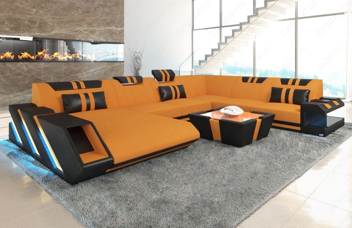 Moderne Stoff Wohnlandschaft Apollonia XXL in apricot - Mineva16