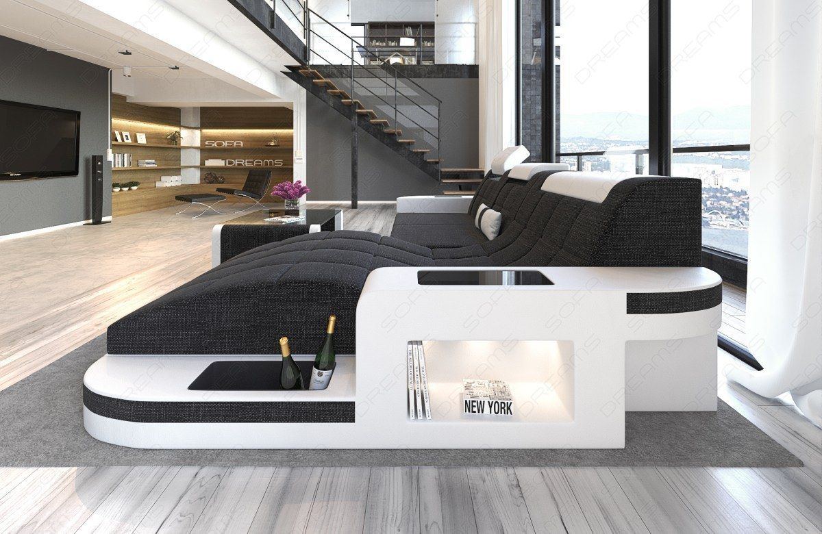 Bigsofa Stoffsofa Wave L Form in schwarz-grau - Hugo12 Strukturstoff