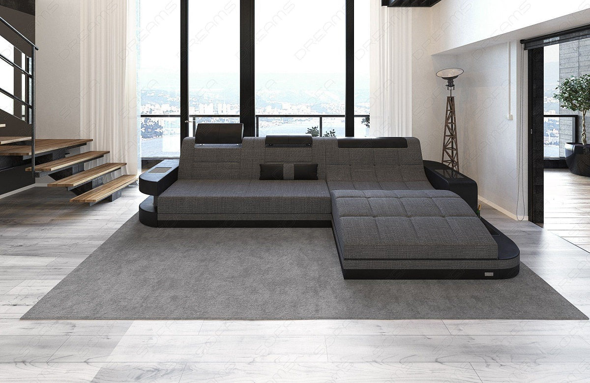 Stoffcouch Wave L Form in grau - Hugo5 Strukturstoff