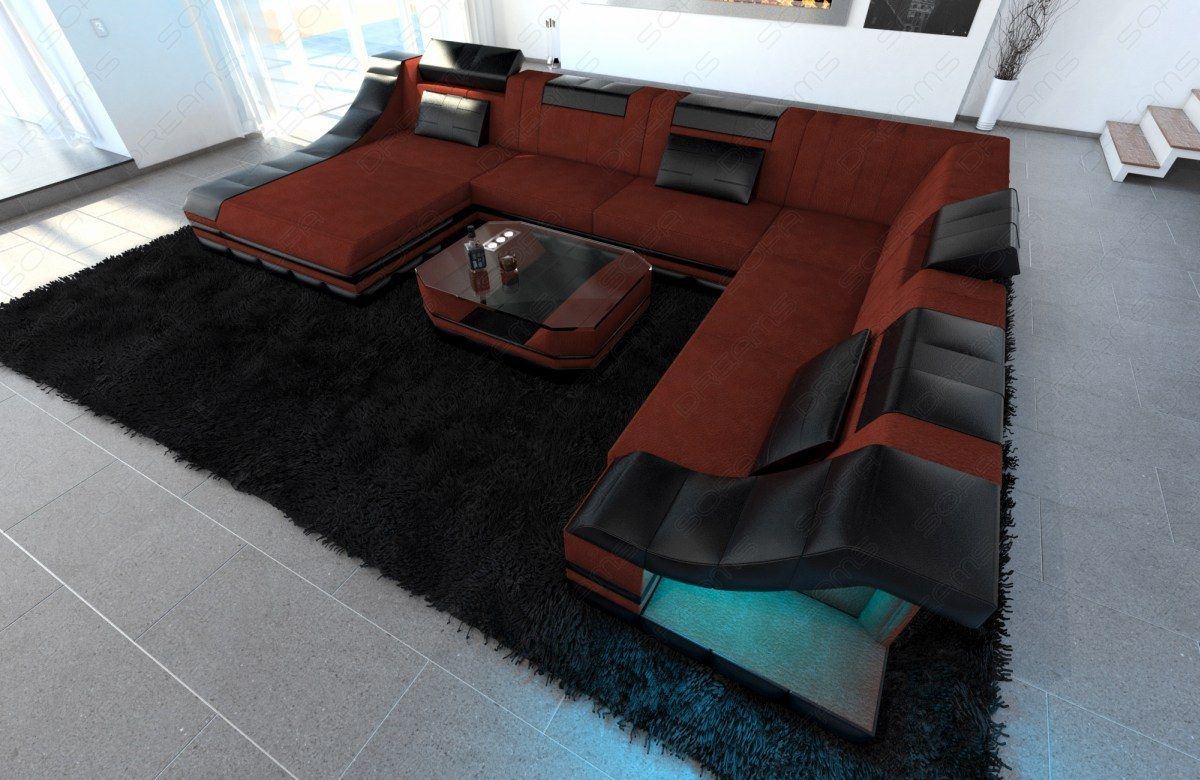 Moderne Stoff Wohnlandschaft Turino XXL in dunkelrot - Mineva10