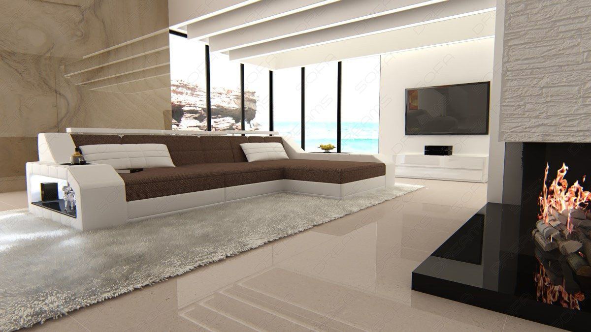 Design Stoff Sofa Arezzo L Form in braun - Hugo8 Strukturstoff