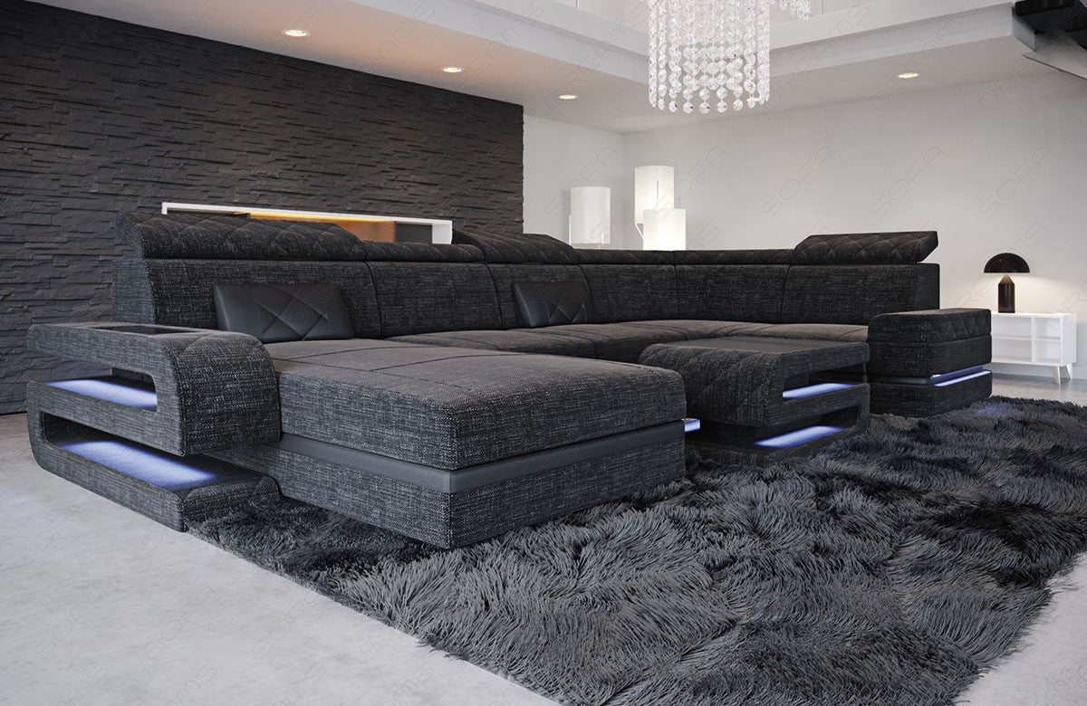 Mini Stoffsofa Bologna U Form in Strukturstoff schwarz-grau - Hugo12 Strukturstoff