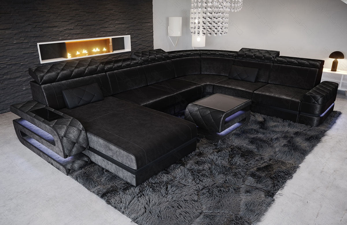 Moderne Stoff Wohnlandschaft Bologna XXL in schwarz - SunVelvet1015 Akzentfarbe schwarz