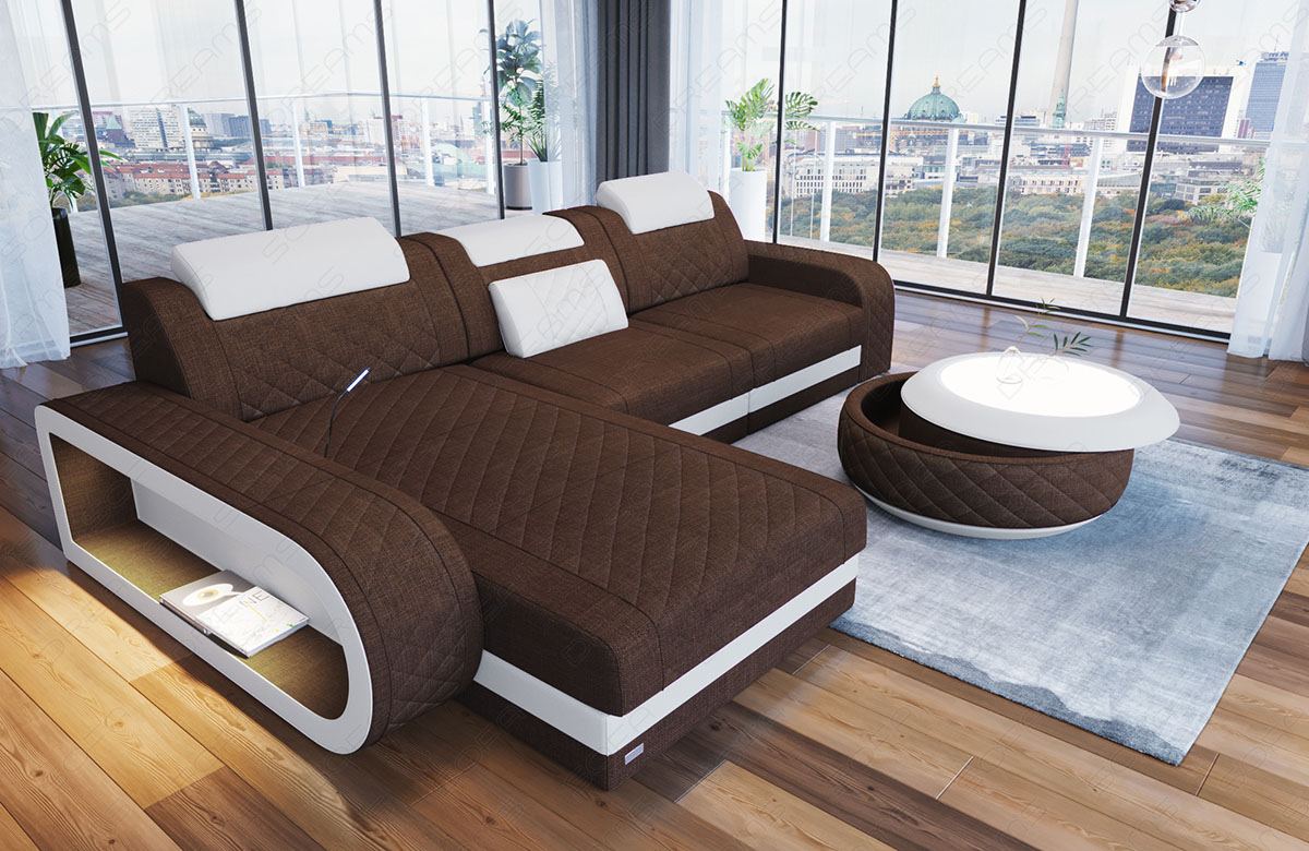 Polsterstoff Ecksofa Berlin L Form in braun - Hugo8 Strukturstoff