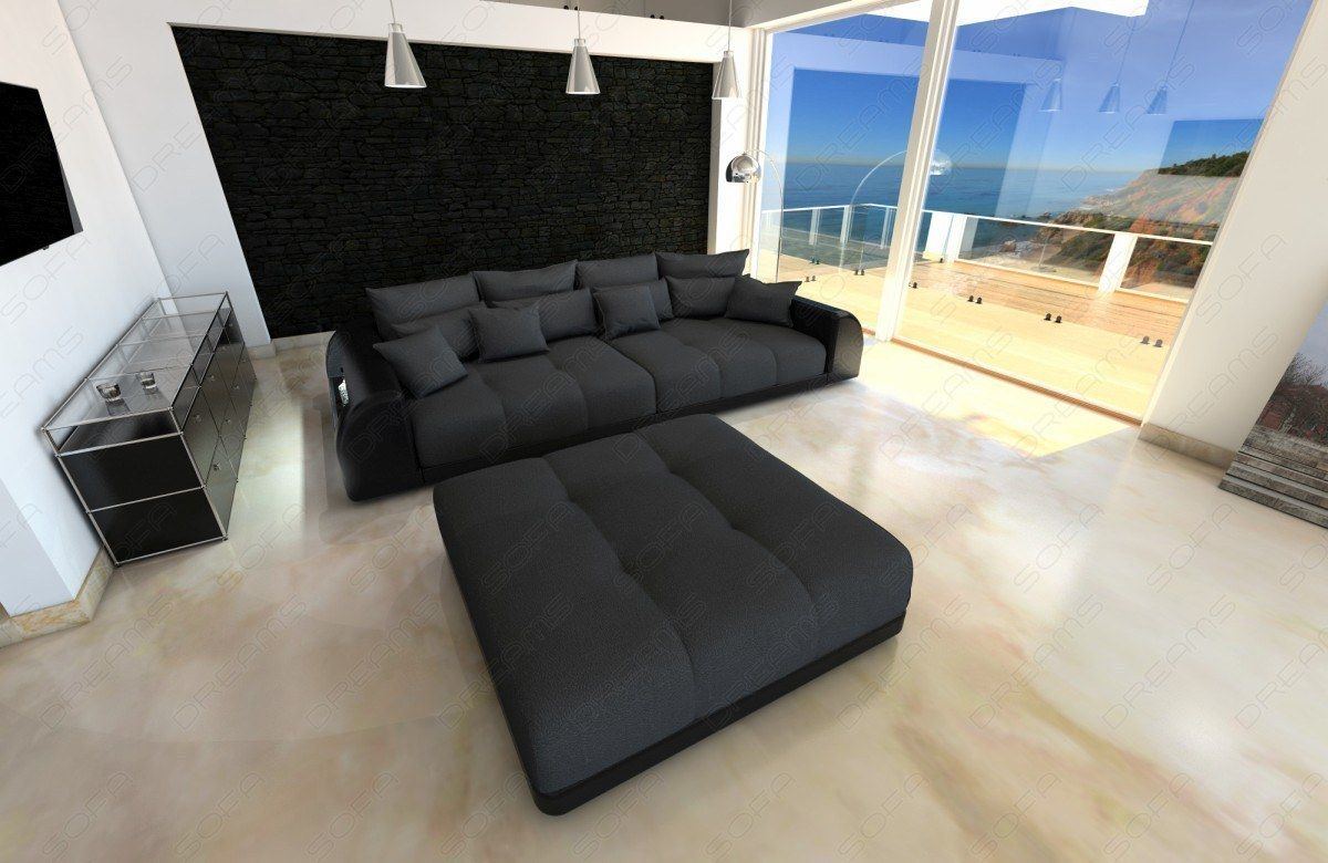 XXL Sofa mit Hocker und LED-Beleuchtung in dunkelgrau - Mineva8 - (Hocker und LED Beleuchtung optional erhältlich)