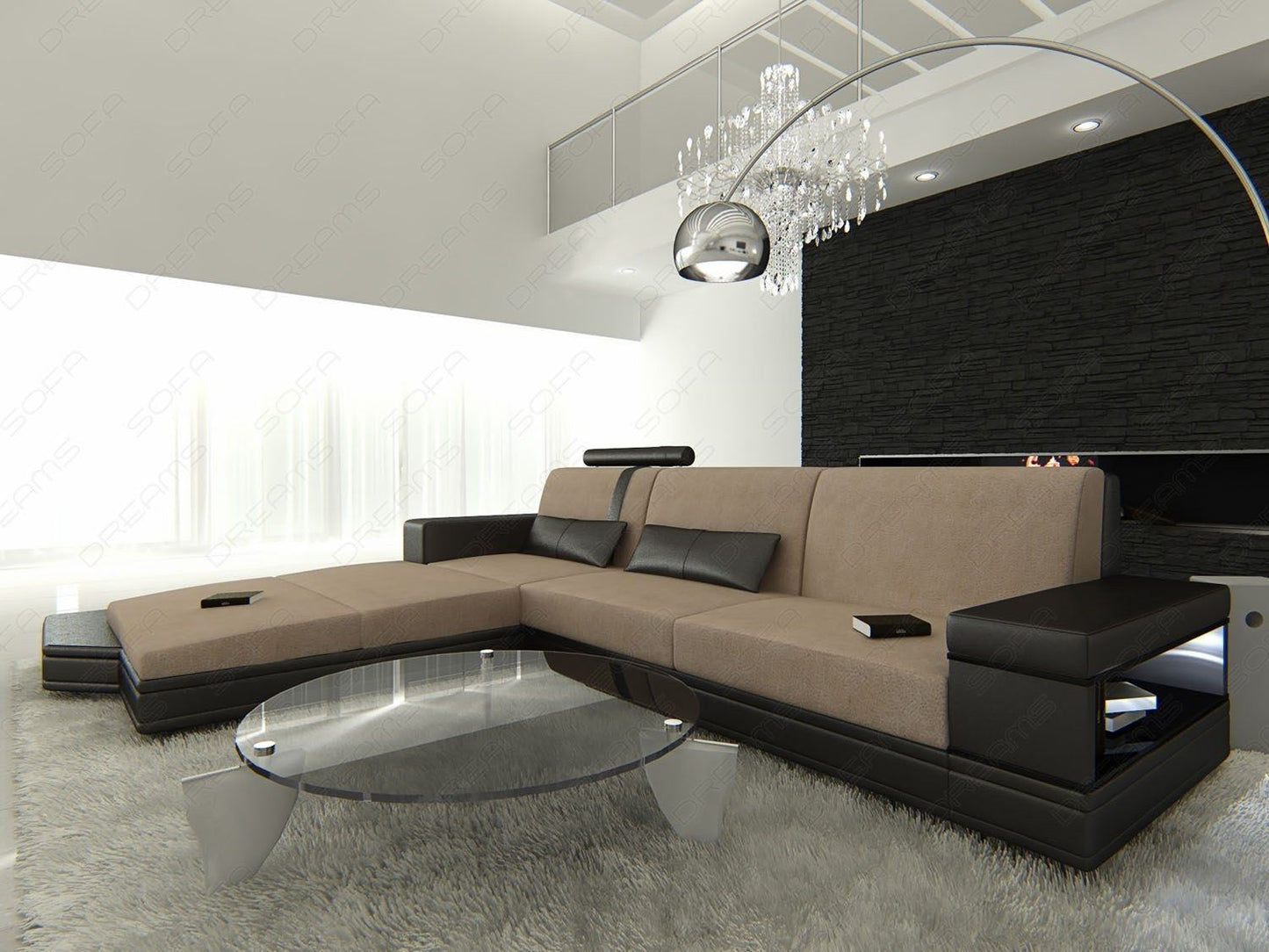Sofa Messana L Form im Materialmix Mineva 6