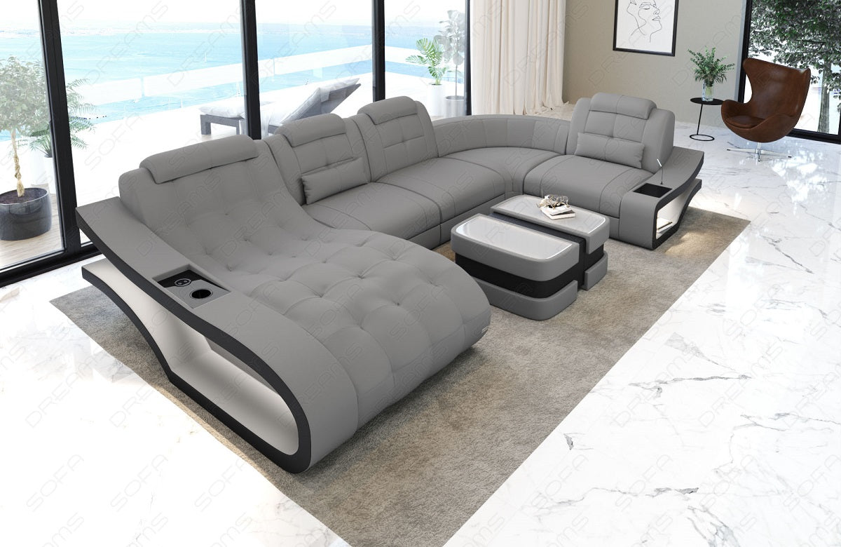 Mini U Form Stoffsofa Elegante - Sofa mit LED und USB - hellgrau - Mineva12