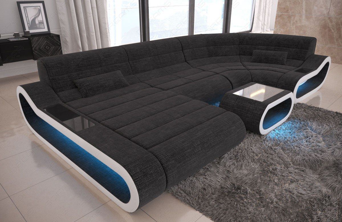 Modernes Designersofa Concept U Form in schwarz-grau - Hugo12 Strukturstoff