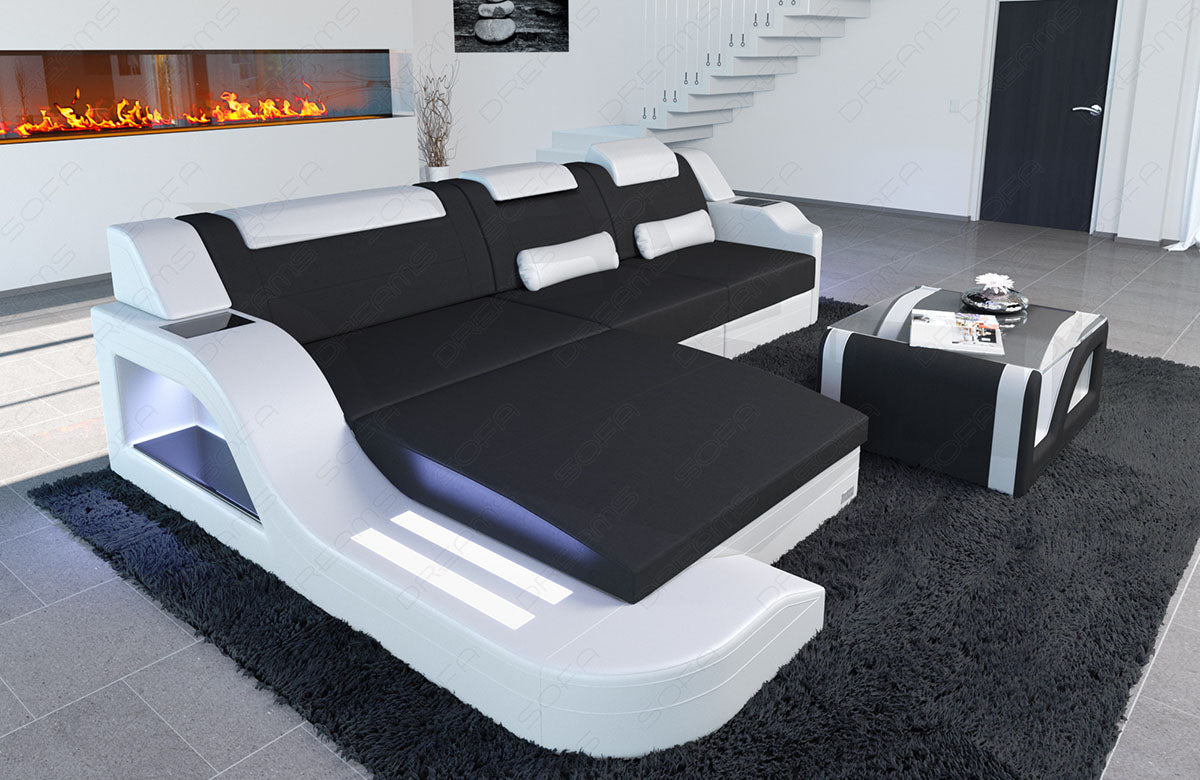 Polstersofa Palermo L Form mit LED in Mikrofaser Stoff schwarz - Mineva 14