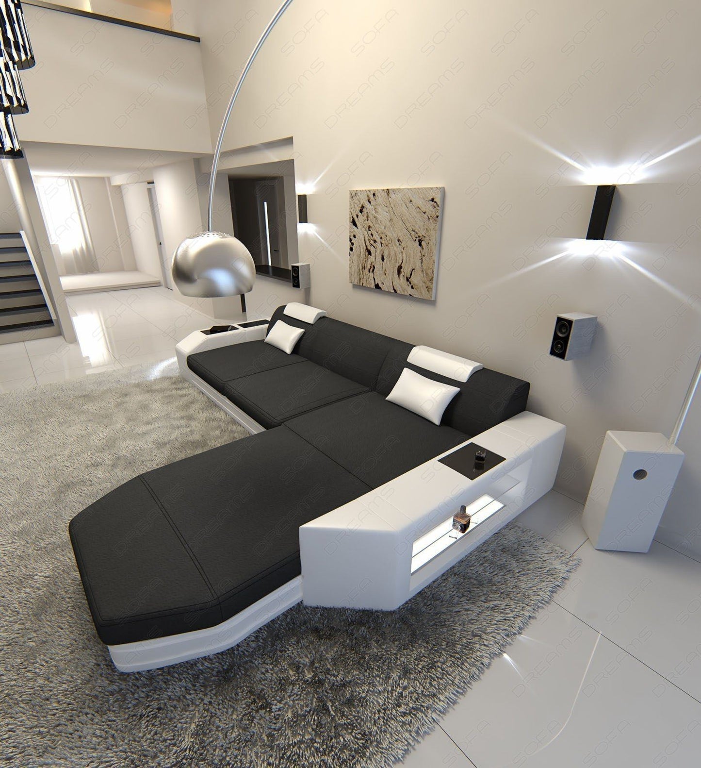 Polstersofa Prato L Form in dunkelgrau - Mineva8 Mikrofaser Stoff