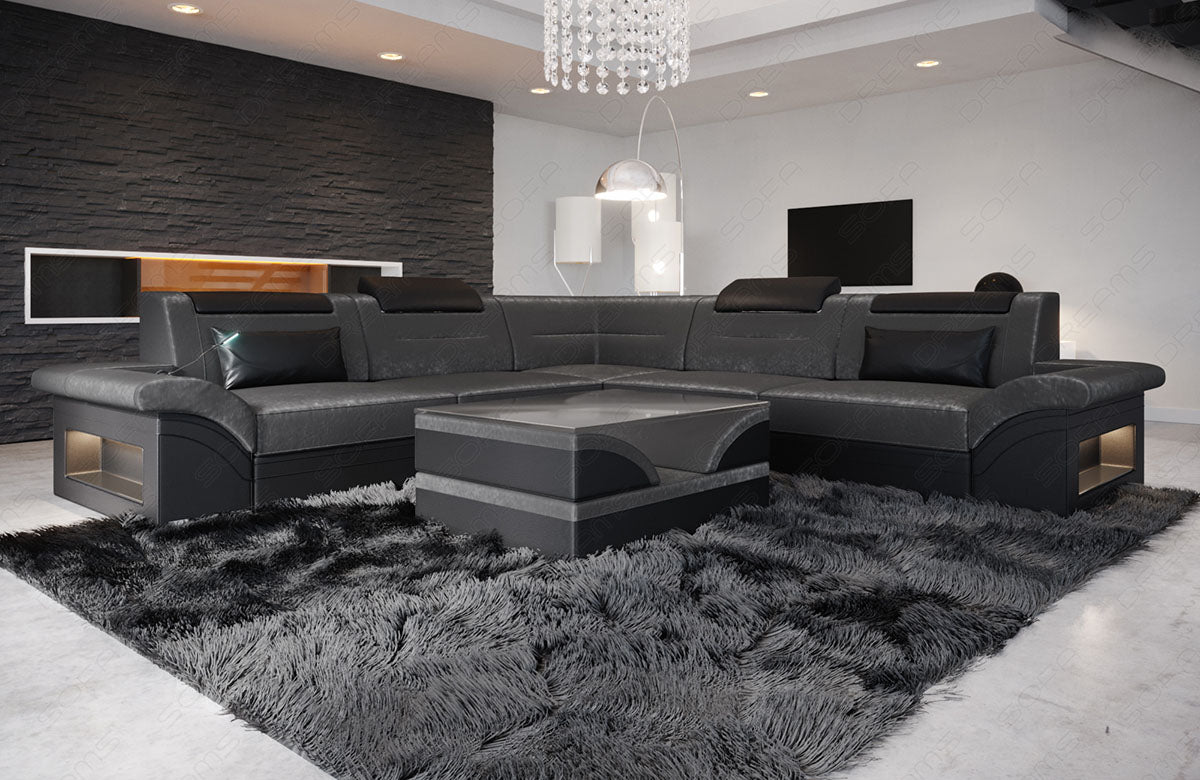 Samstoff Ecksofa Brianza L Form in dunkelgrau-schwarz - SunVelvet1030