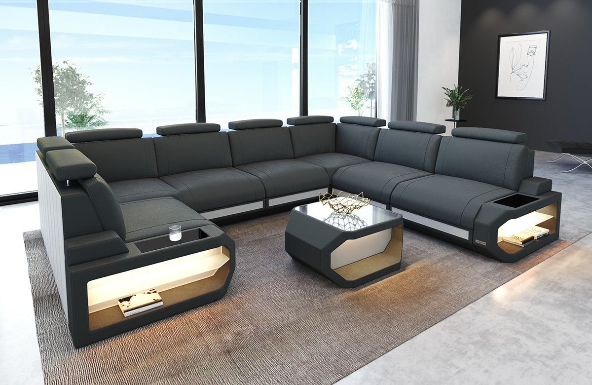 Polster Wohnlandschaft Siena U Form in metalgrey - Altara6B Wildleder Optik